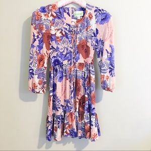 Le Shack | Pink Floral Boho Tie Front Dress